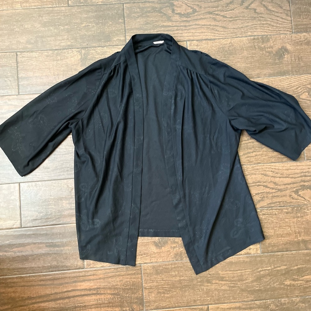 Floral sparkly all black kimono open front wide fit cover up